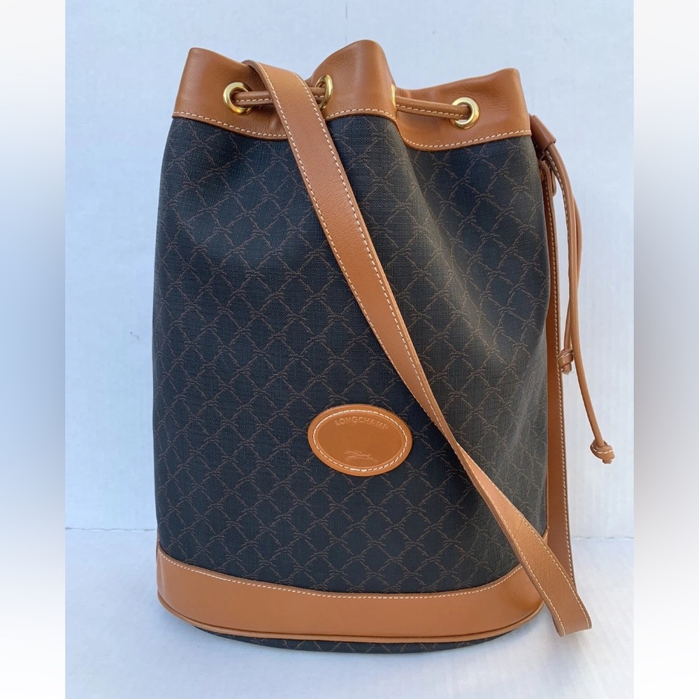 Longchamp Vintage Leather Brown Crossbody Bucket Bag